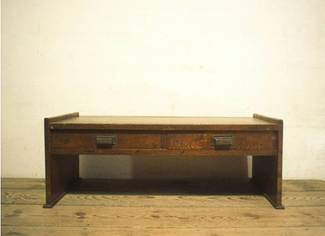 1053 アンティーク　欅の文机　ローテーブル　展示台　引き出し　古家具　レトロ