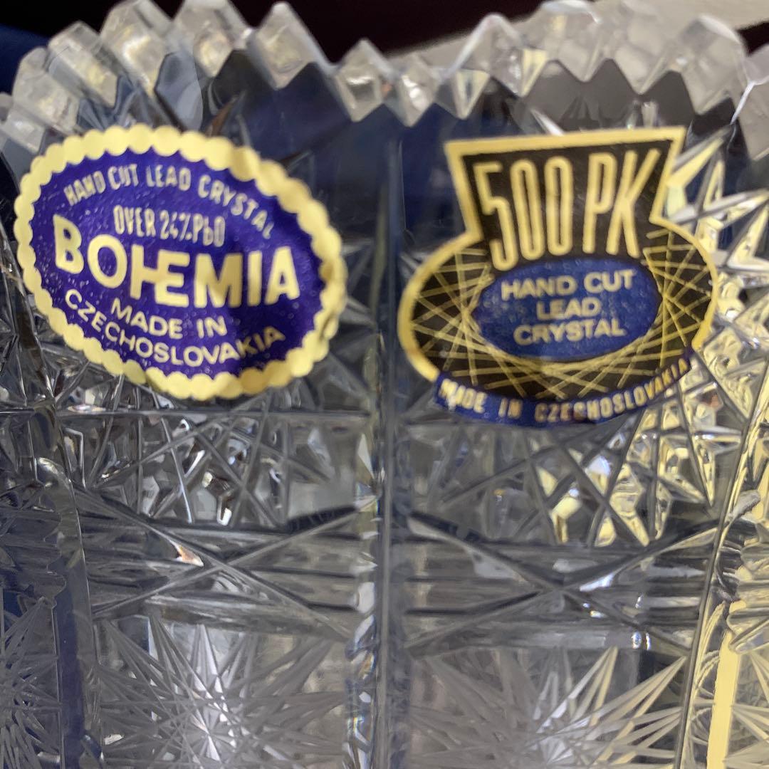 BOHEMIA GLASS ハンドカットフラワーベース クリア 未使用ケース入