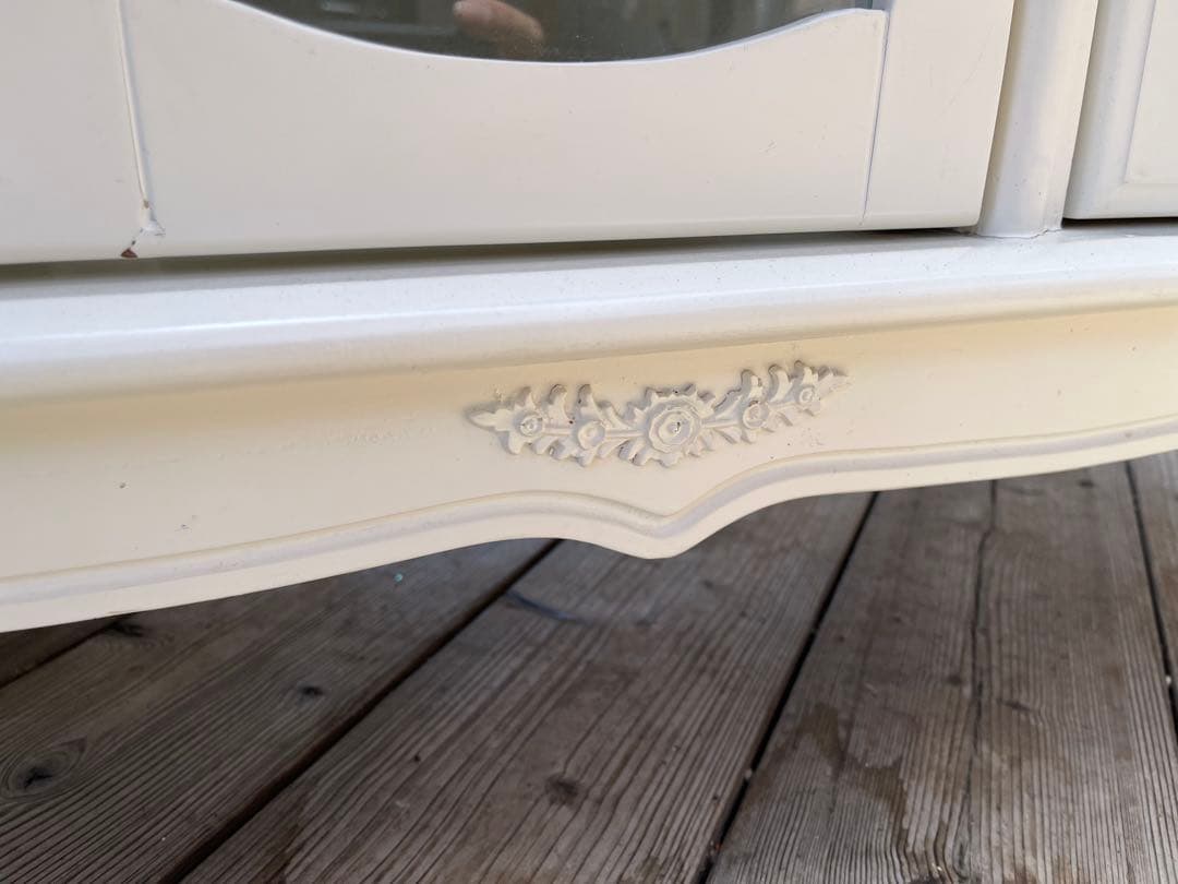 カントリー家具ホワイト木製テレビ台 ガラス扉付き