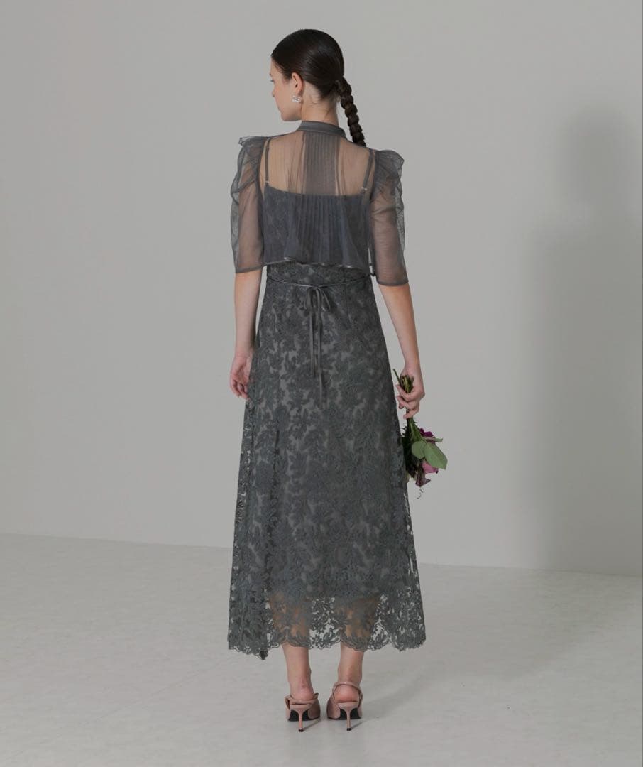 LEJA グレー レース 結婚式 ドレス S