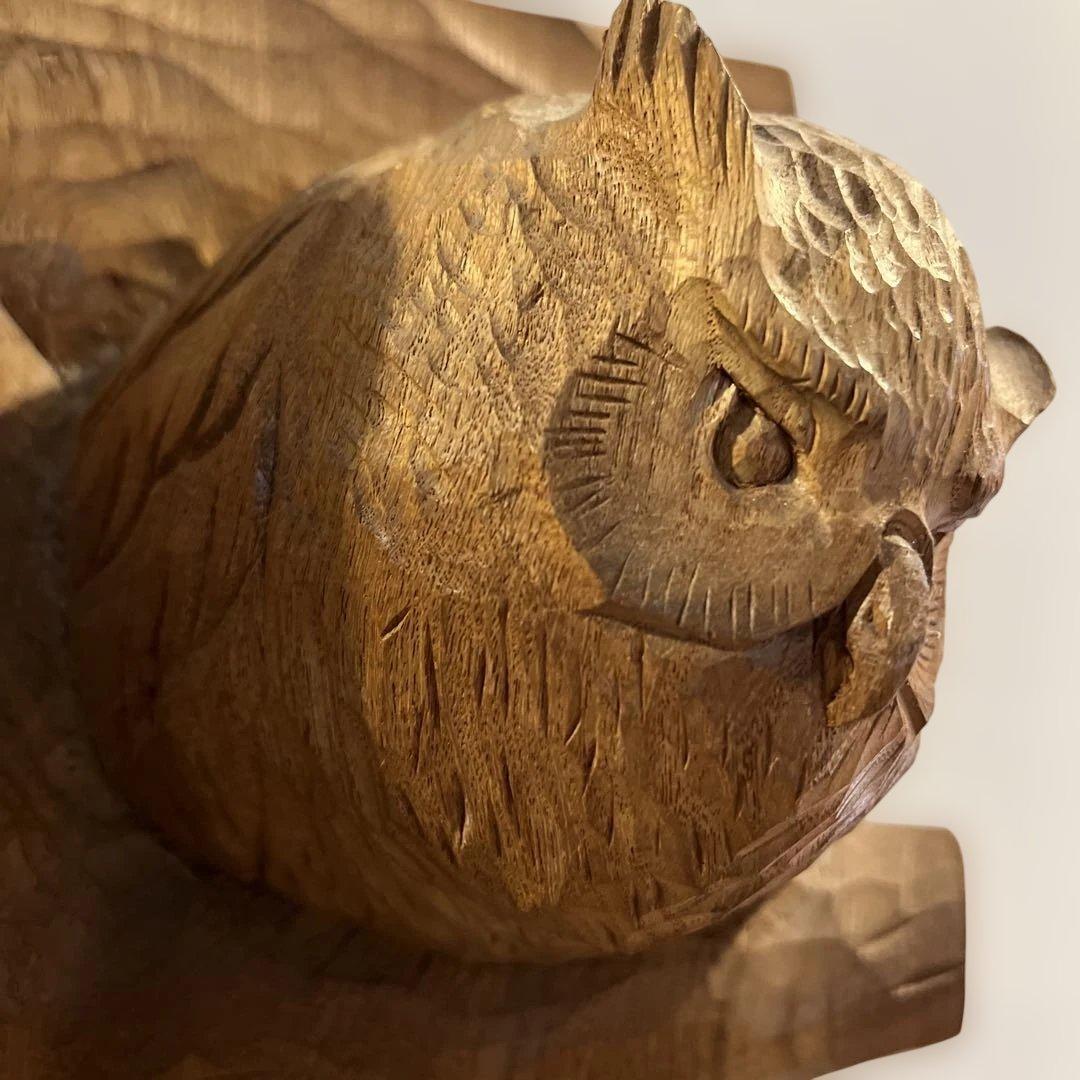 フクロウ 手彫り 在銘 上西捷敏 木彫り 工芸品 彫刻 コレクション　送料無料