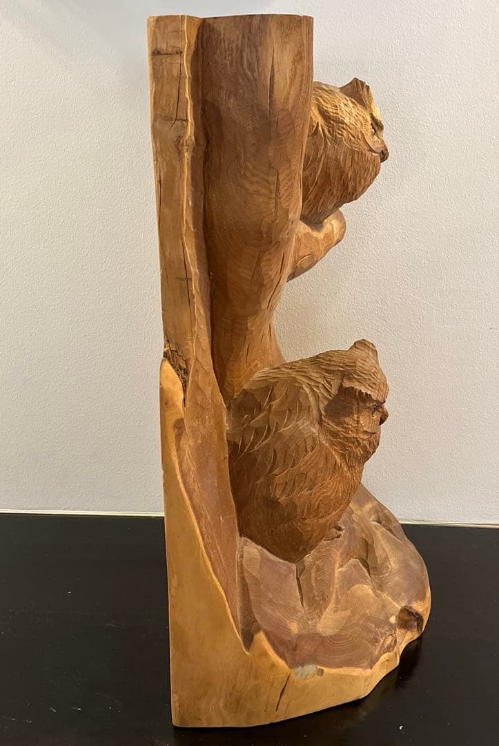 フクロウ 手彫り 在銘 上西捷敏 木彫り 工芸品 彫刻 コレクション　送料無料