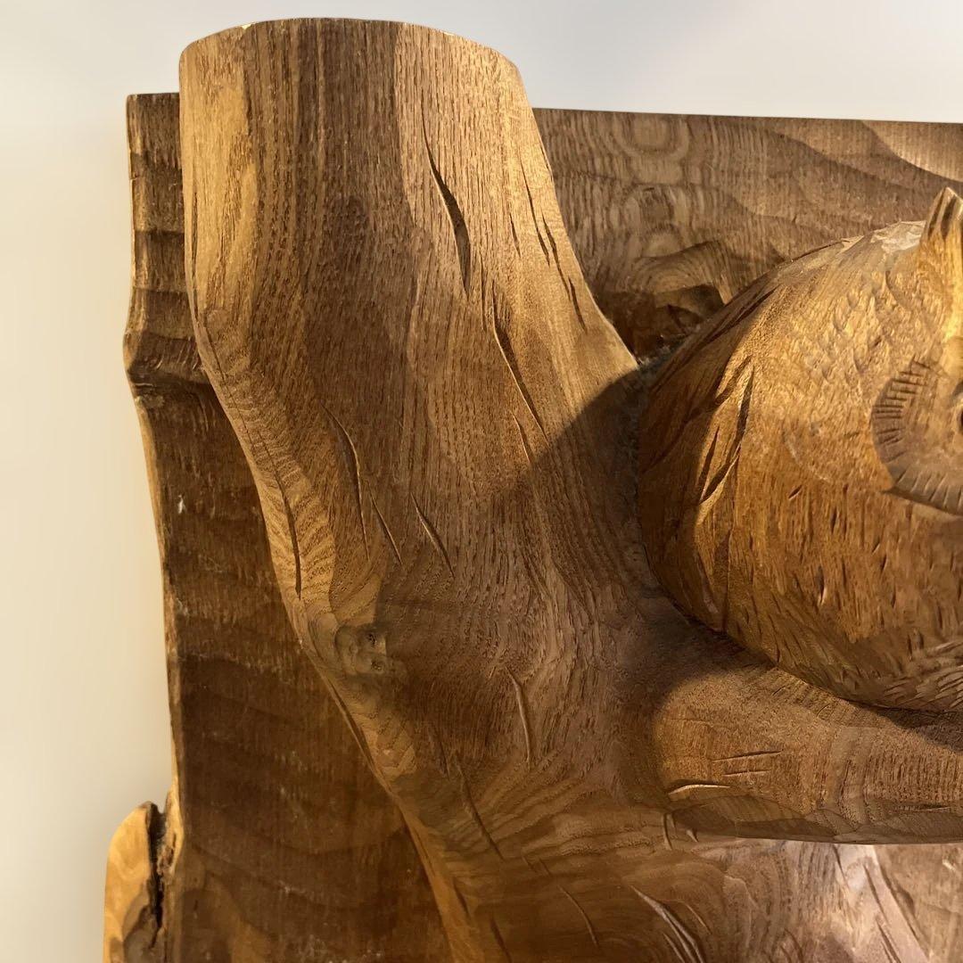 フクロウ 手彫り 在銘 上西捷敏 木彫り 工芸品 彫刻 コレクション　送料無料