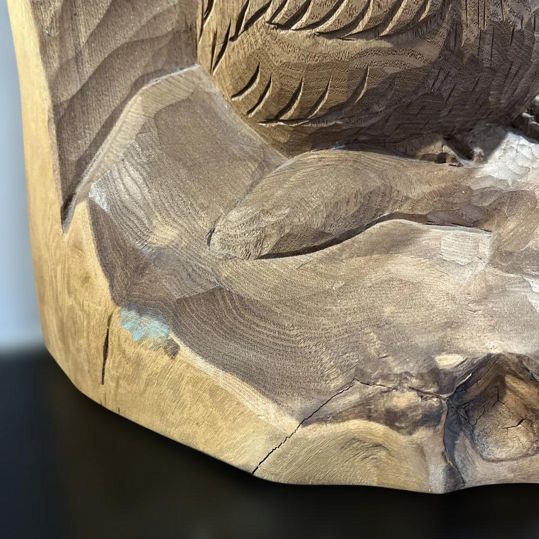 フクロウ 手彫り 在銘 上西捷敏 木彫り 工芸品 彫刻 コレクション　送料無料