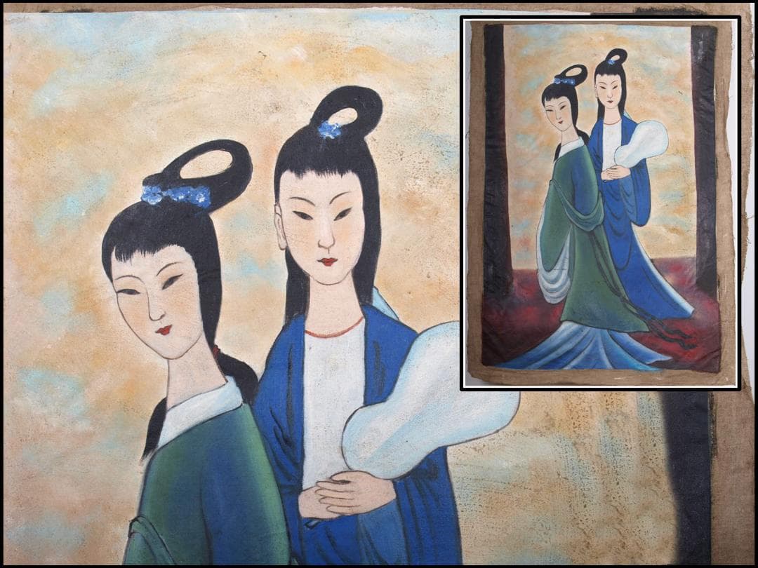 民間美术品　中国時代の油絵　名人？※激安骨董品 Z1340D3-1