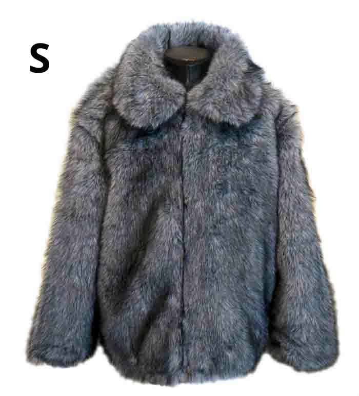 S ファー ブルゾン ジップアップ 大きな襟 グレー ロック ロカビリー V系