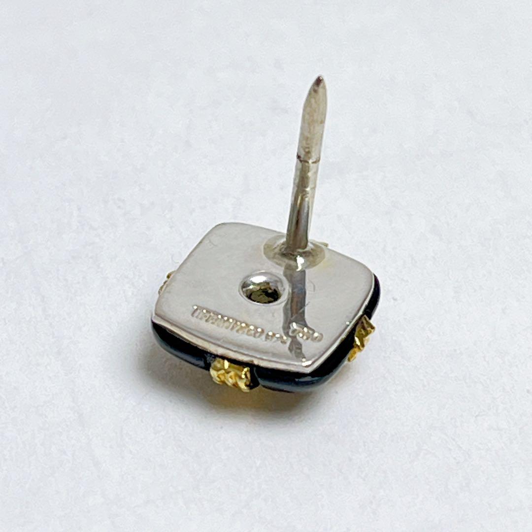ティファニー　スクエア オニキス　コンビ　ピンブローチ　ピンズ　925 750