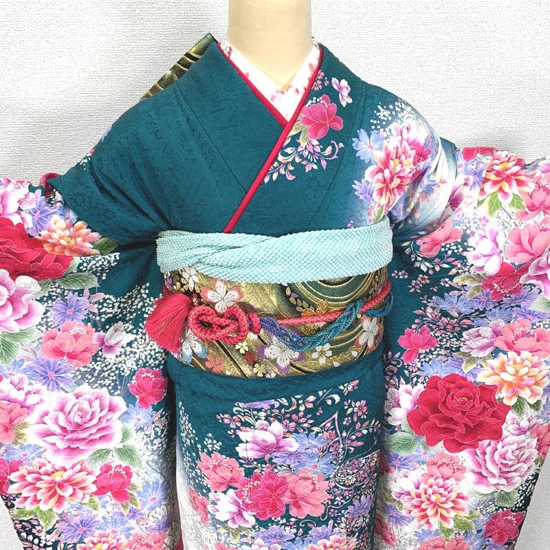 410z14〇高身長な方にも 振袖 長襦袢付き 地紋 金彩〇美品 成人式 結婚式