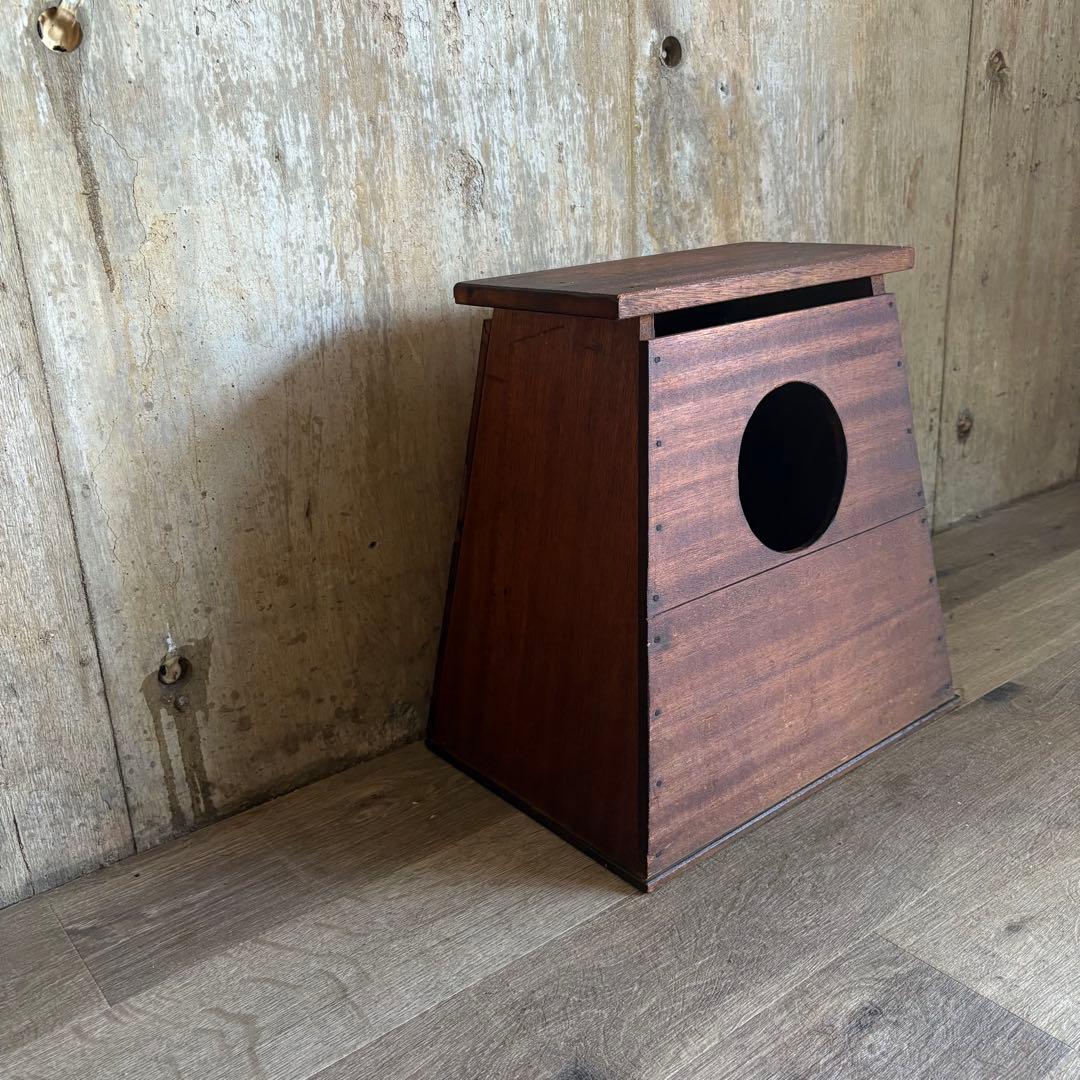 昭和レトロ　ヴィンテージ　木製踏み台　丸穴屑入　古道具　オイルフィニッシュ
