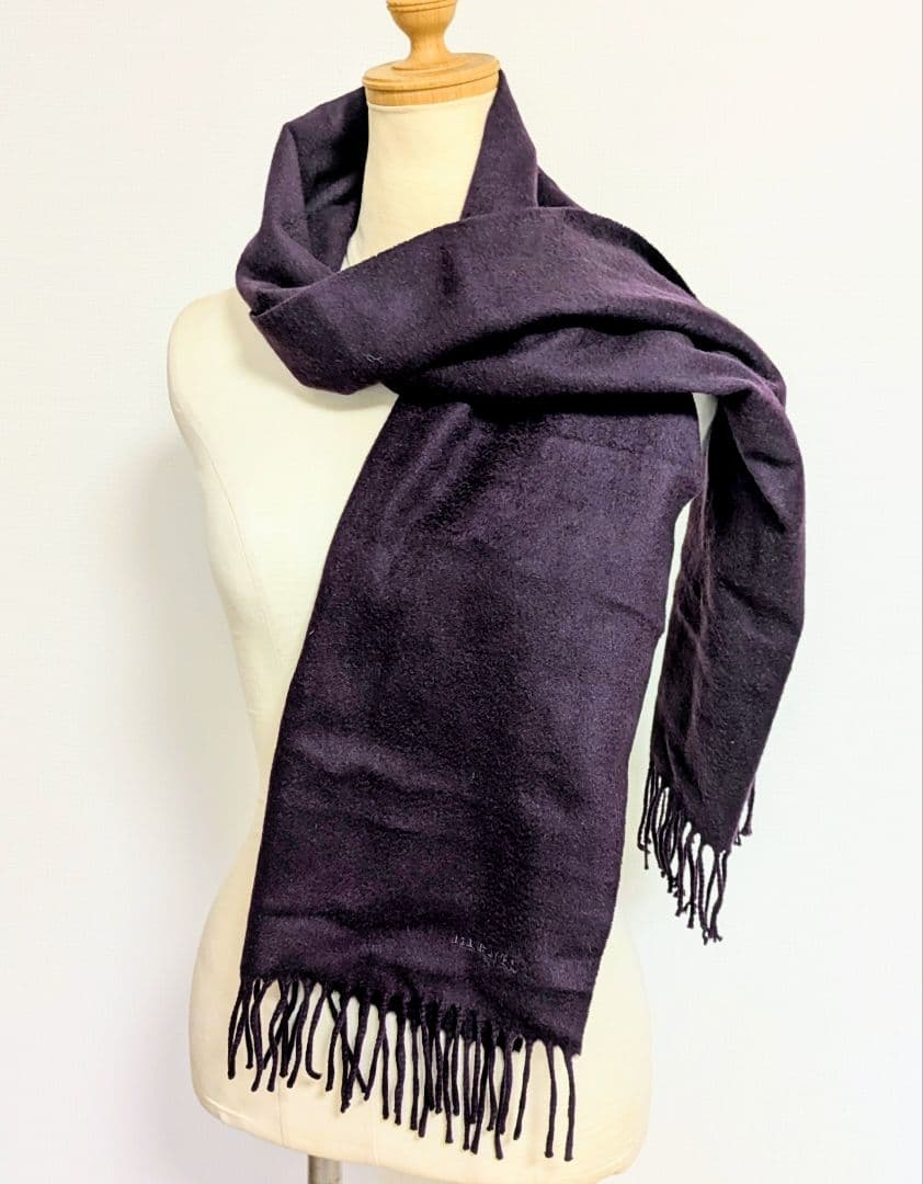 HERMES エルメス カシミヤ 100％ マフラー ロゴ刺繍 パープル系