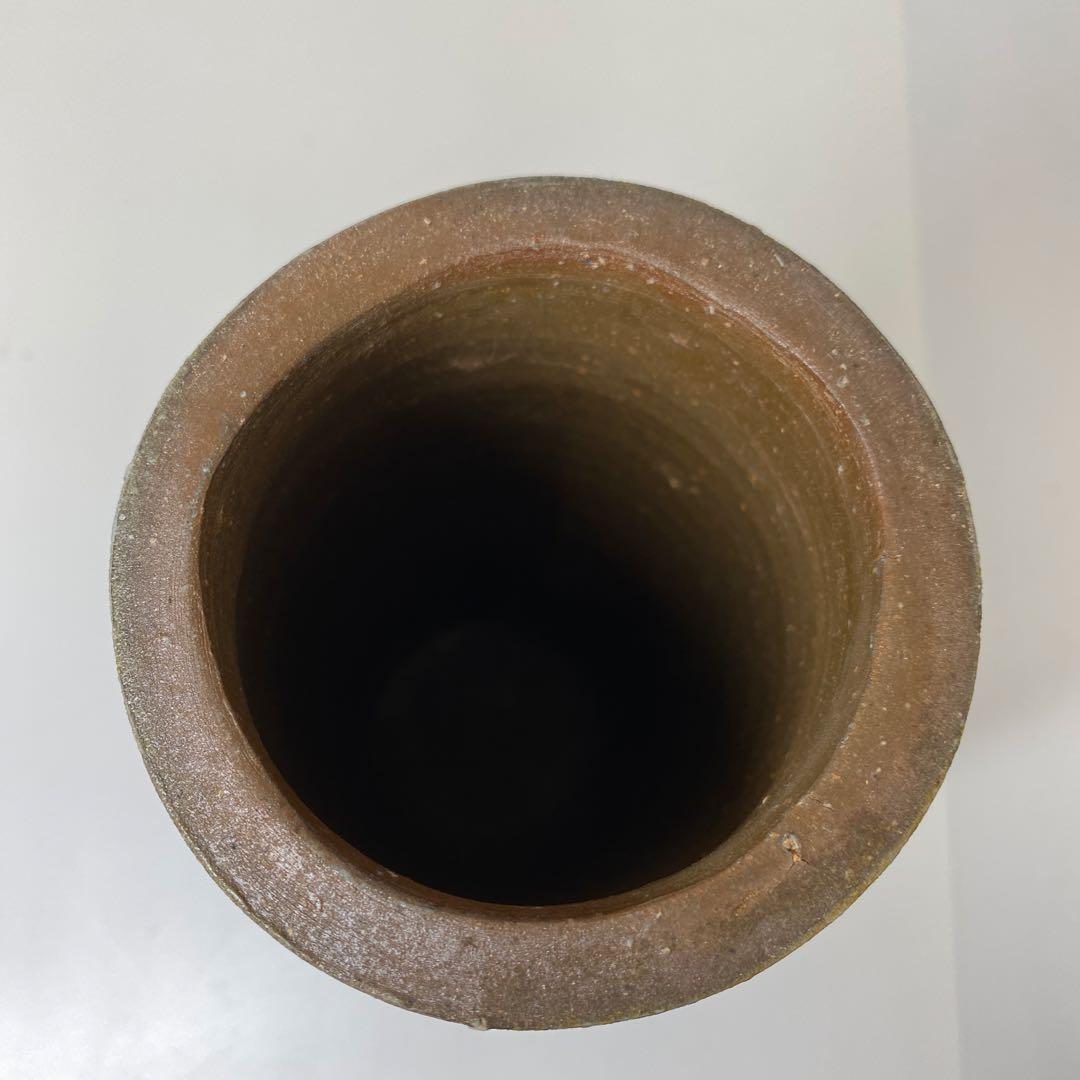 藤原啓　備前筒花入C 共箱　高さ約21.5㎝　タエサ　東さ7-0609②