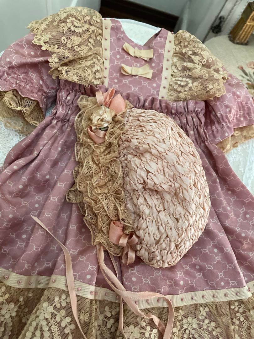 ˚✧₊⁎断捨離SALE品⁎⁺˳✧༚ ♡アンティークビスクドールドレス ボネ♡