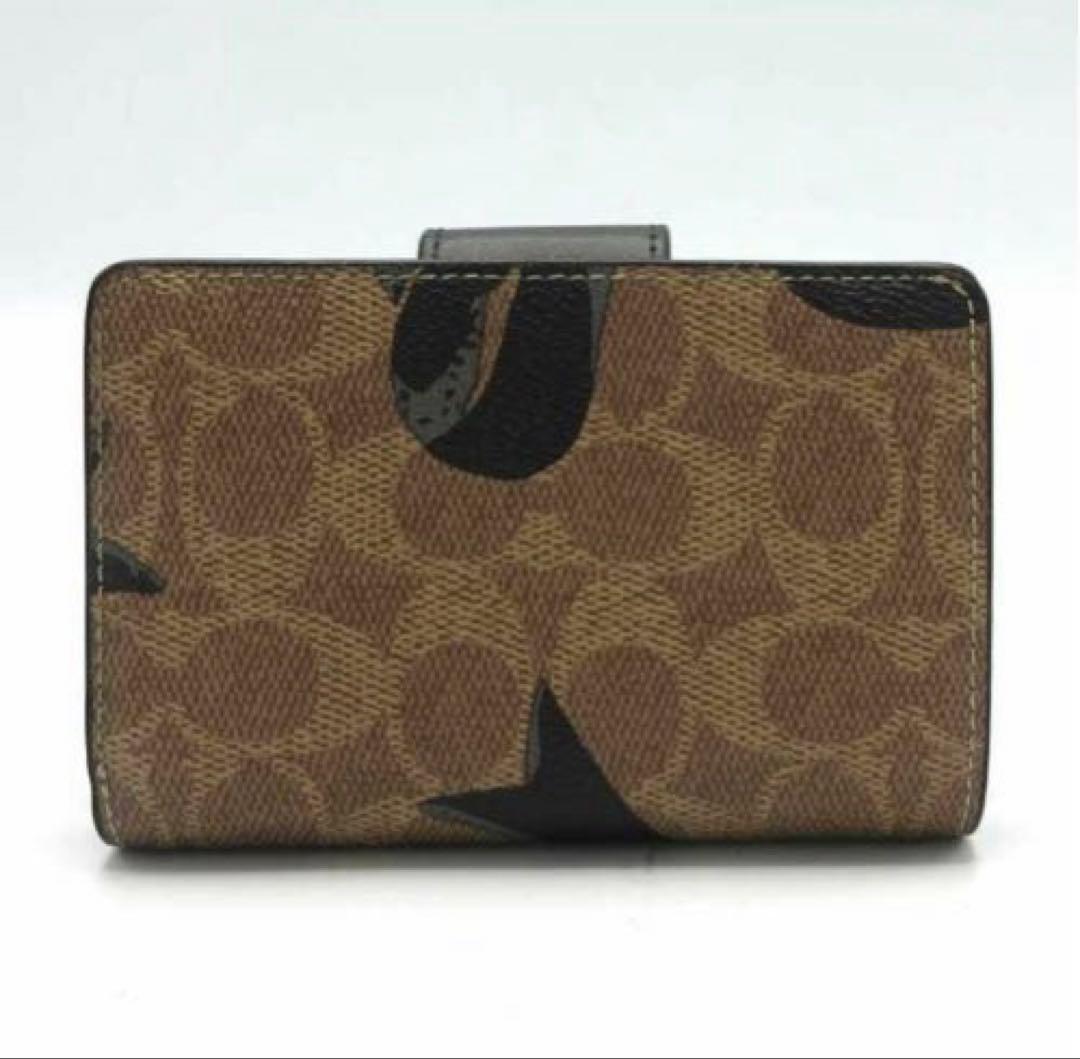 プレゼント 新品未使用 COACH 二つ折り財布 リボン柄大人可愛いシグネチャー