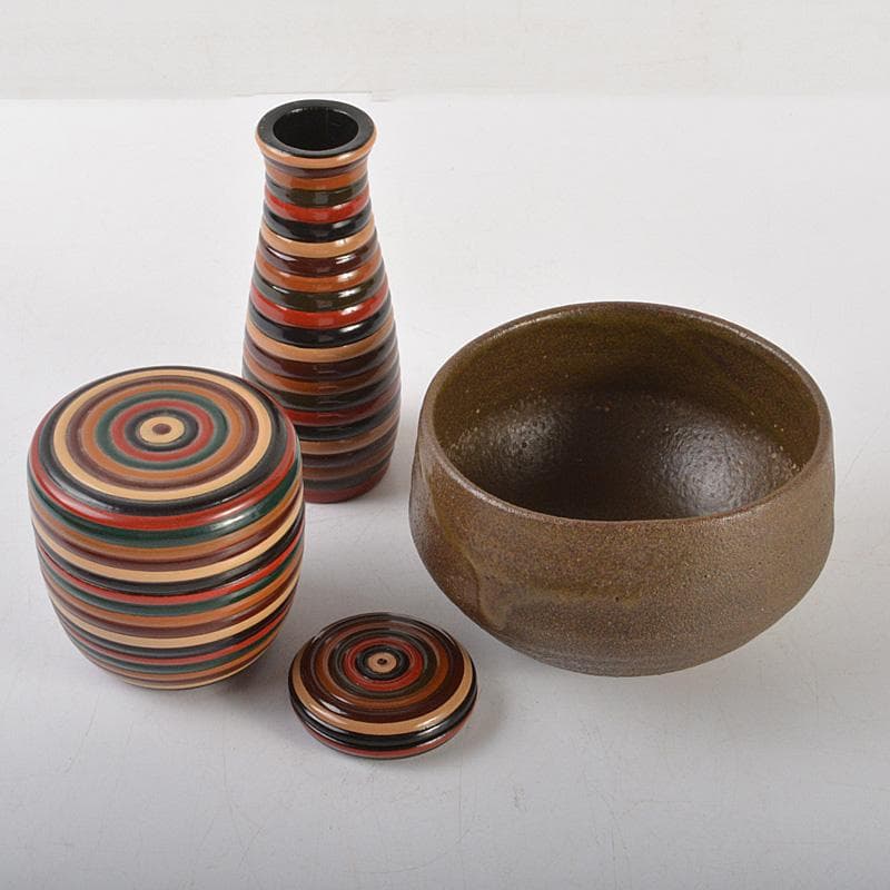 茶道具　漆塗　春慶塗茶箱　洞華作　茶碗　香合など　七点　一式　仕覆付　C6457