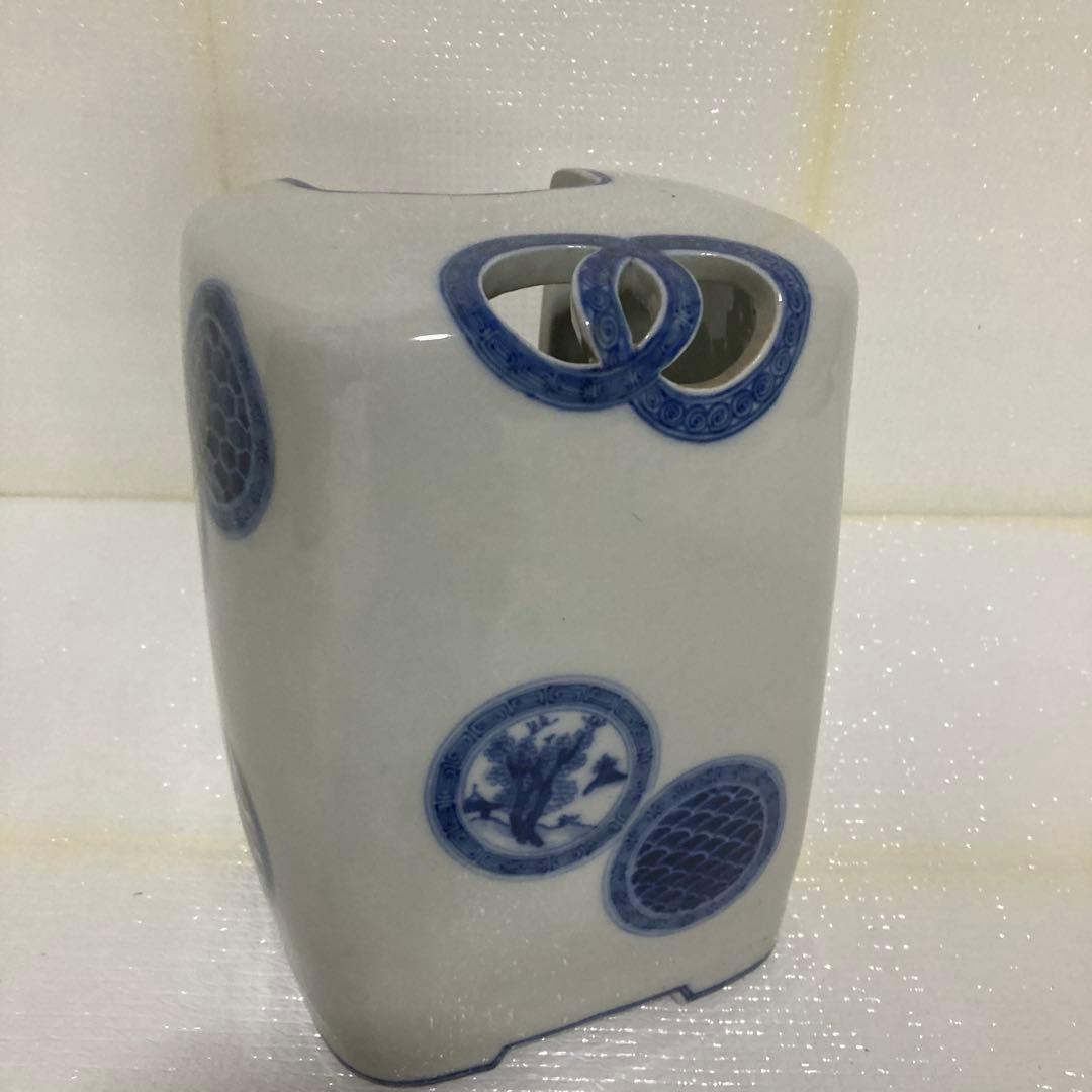 青い模様の四角形陶器　九谷焼清華、着払いでお願いします。