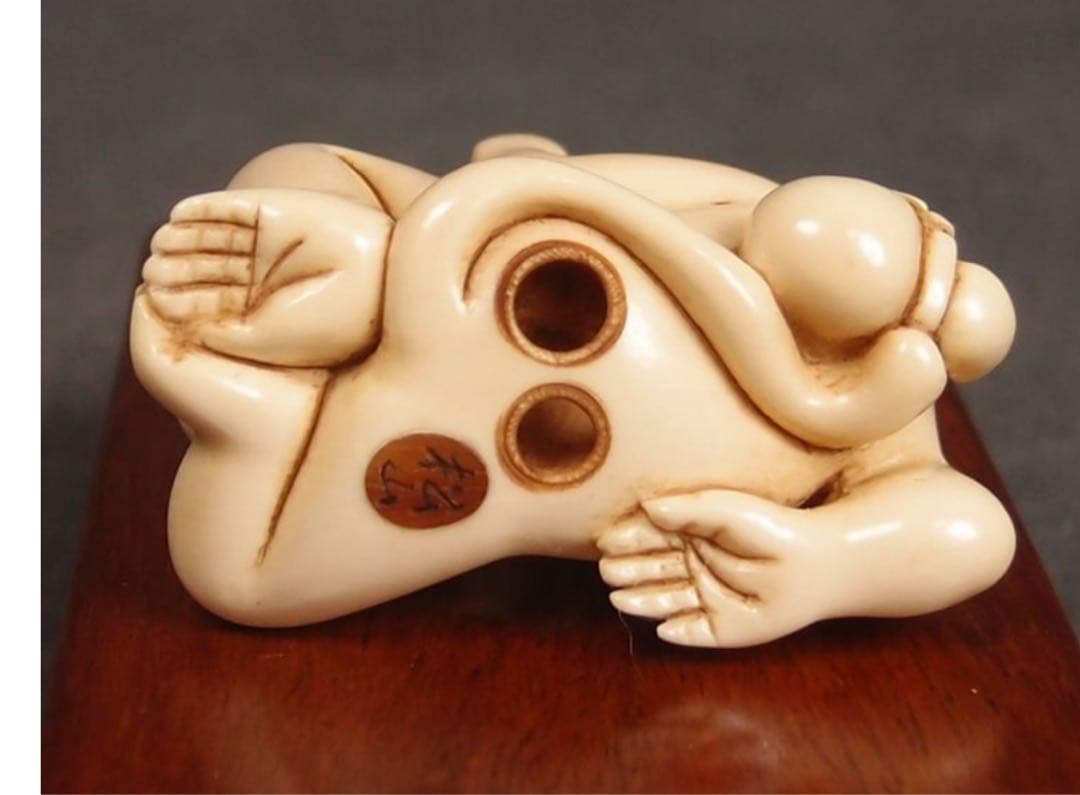 送料無料　コレクター放出　猿親子根付　4.5×3.2×2.5　優品