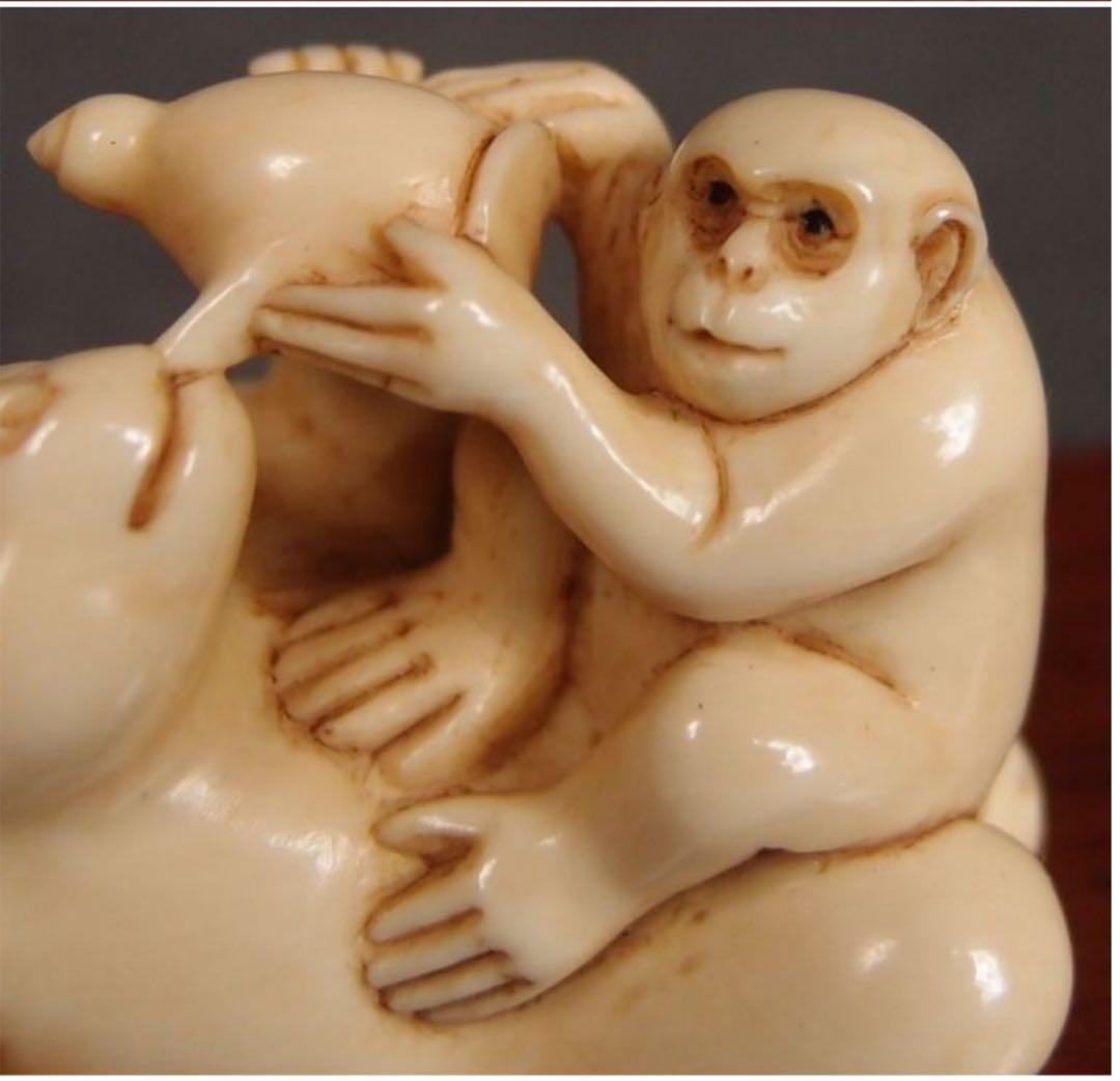 送料無料　コレクター放出　猿親子根付　4.5×3.2×2.5　優品