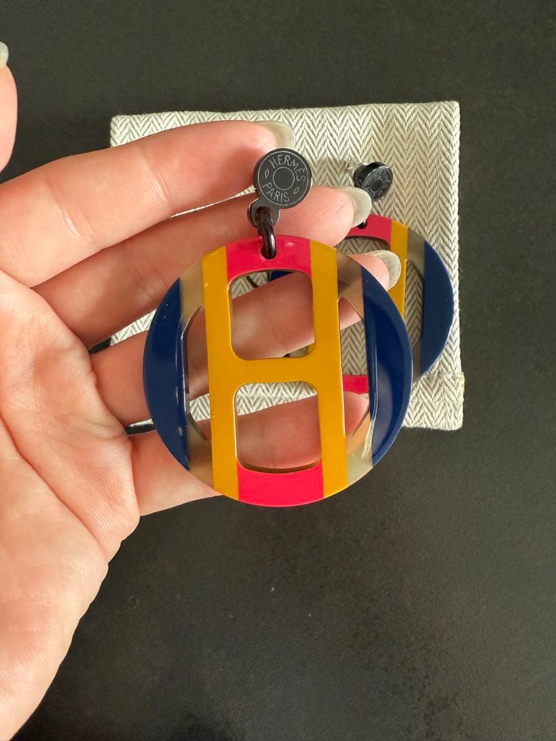 【美品】 エルメスピアス　Hエキップピアス　バッファローホーン