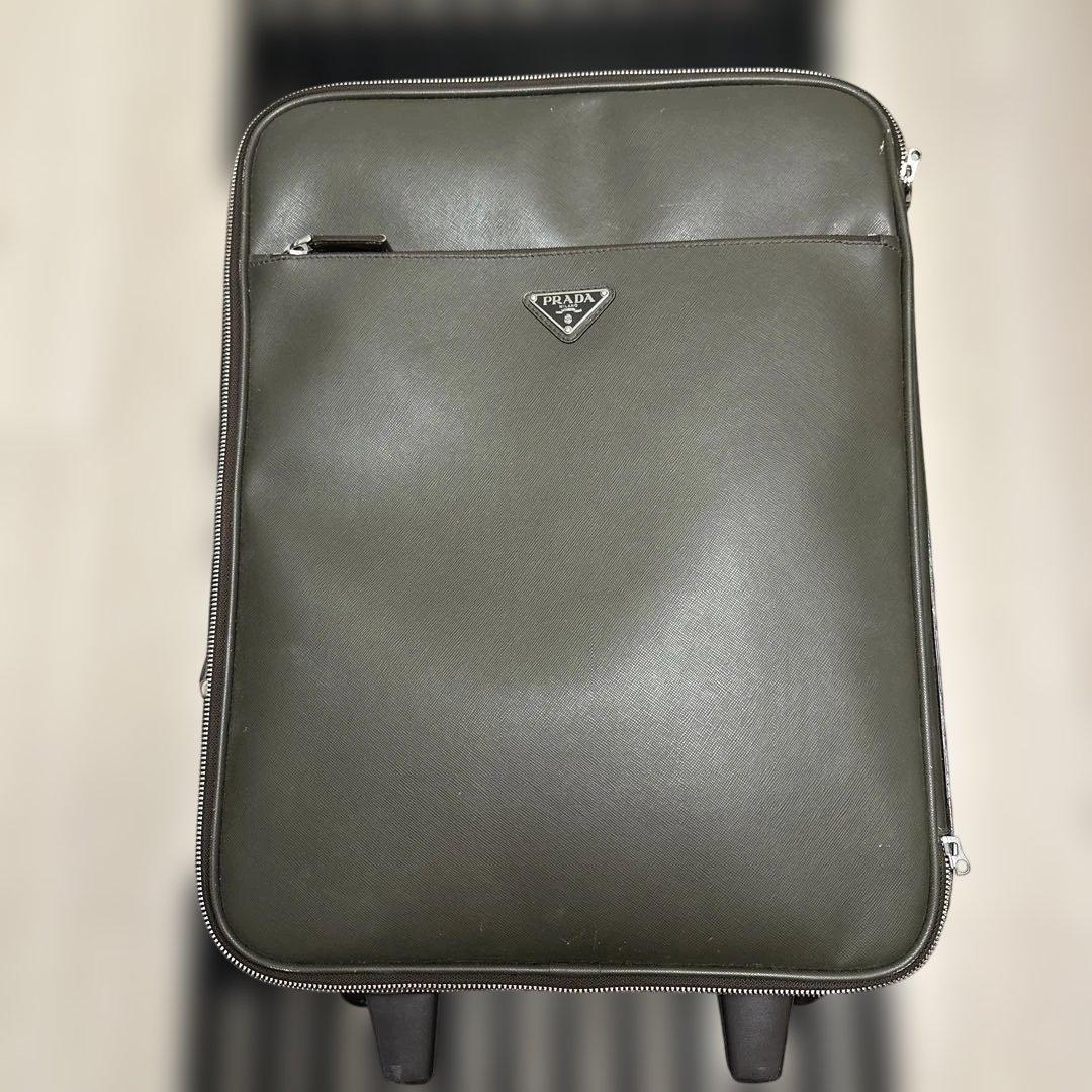 PRADA オリーブグリーン レザーキャリーケース期待持ち込みサイズ