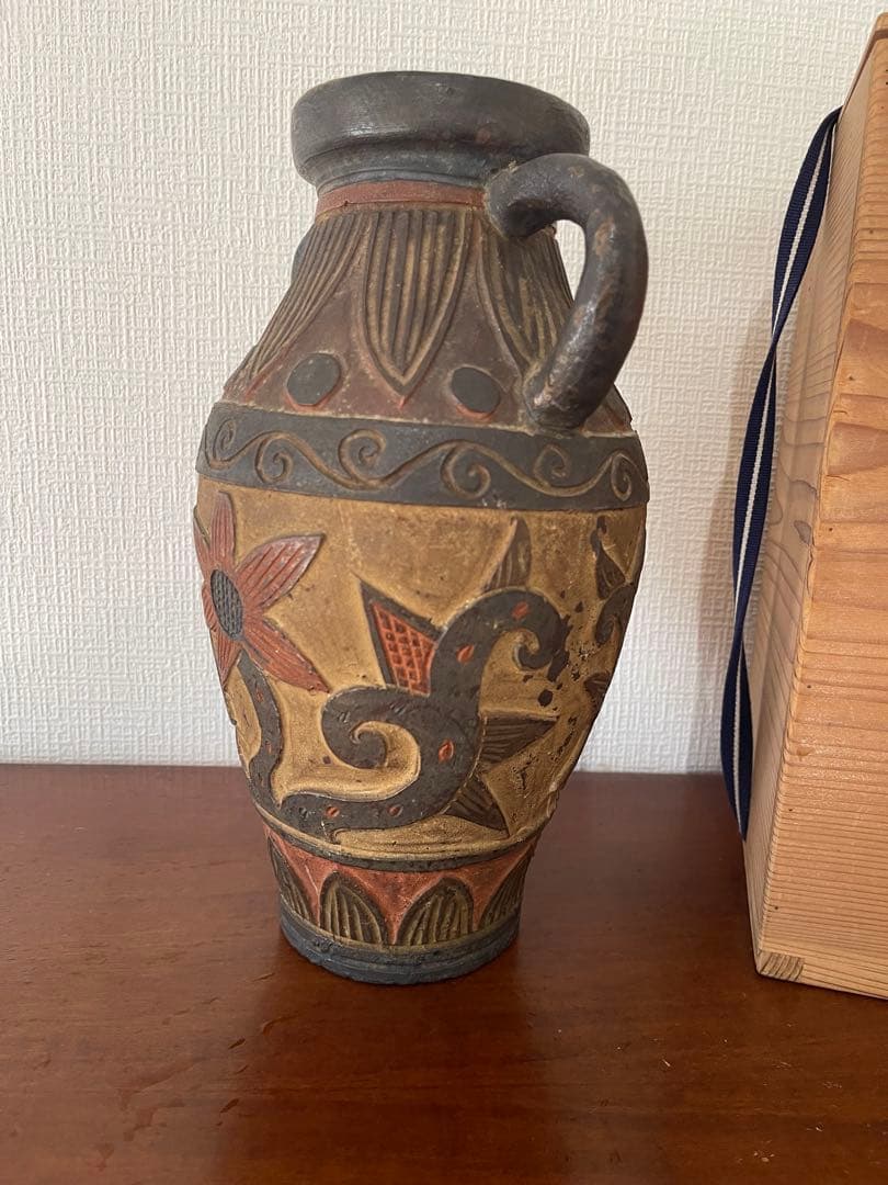 【コレクション整理】沖縄 焼物 壺屋焼 琉球古典焼 陶器 やちむん 花瓶 木箱付