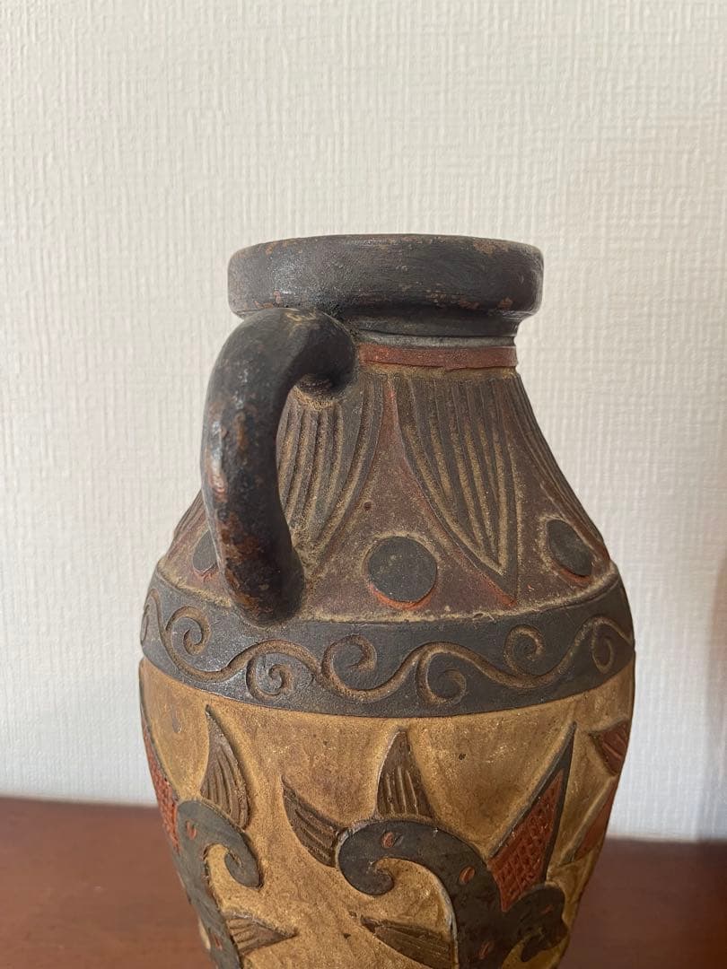 【コレクション整理】沖縄 焼物 壺屋焼 琉球古典焼 陶器 やちむん 花瓶 木箱付