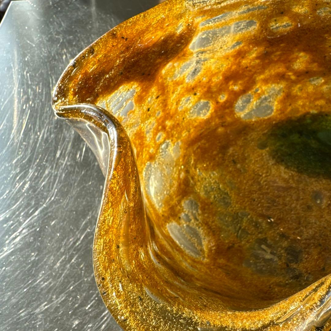 稲嶺盛吉氏.宙吹きガラス.茶泡ガラス.深皿