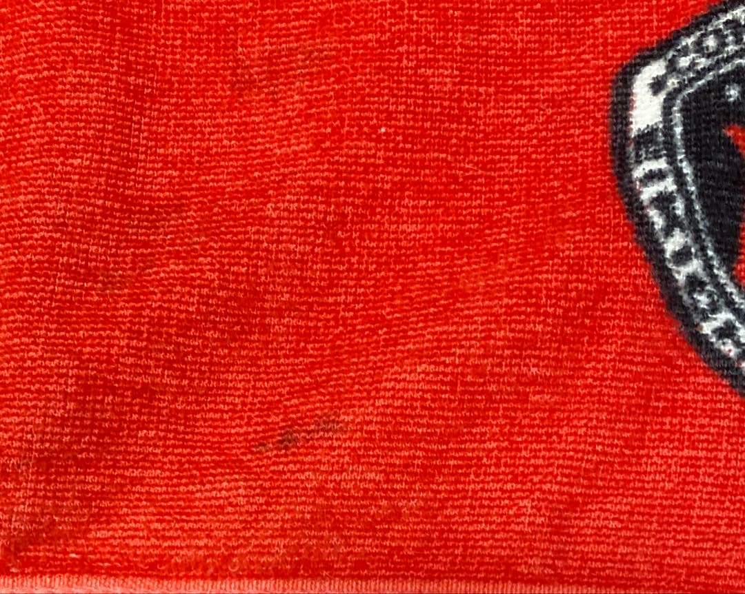 矢沢永吉　珍しい赤地にフデ黒ロゴ 89年当時物FTエンブレム白プレゼン83×34