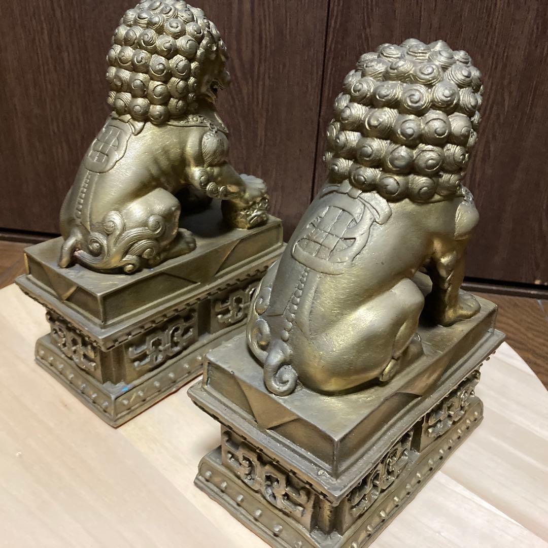 最強の守護者　真鍮製　シーサー　獅子　狛犬像2体セット
