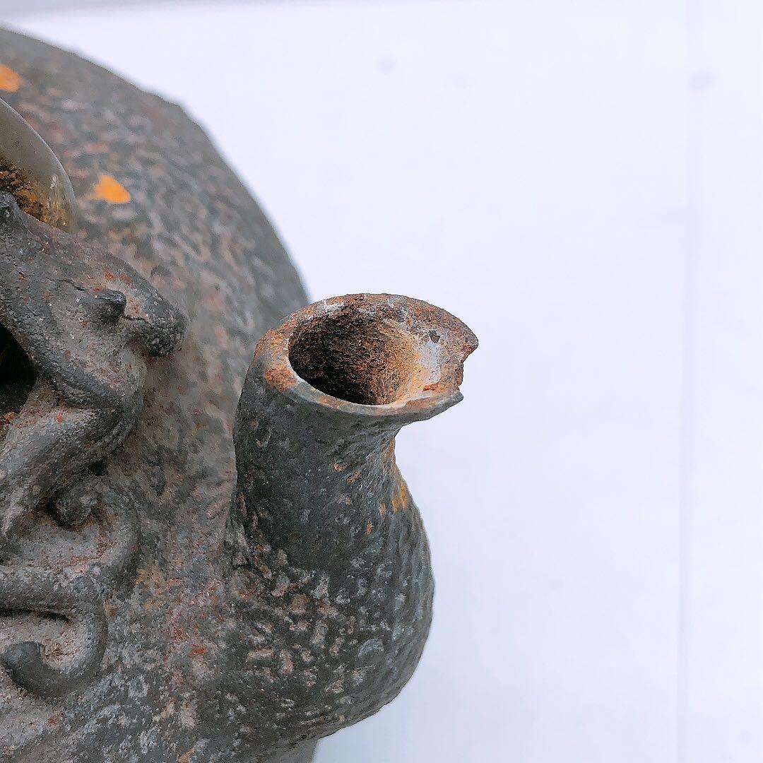 【要確認】日本亀文 鉄瓶 銅蓋 動物モチーフ 重さ約2.5kg アンティーク