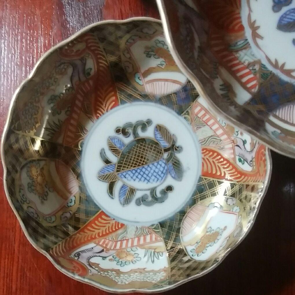 149  明治時代　伊万里焼　色絵金採　膾皿5客