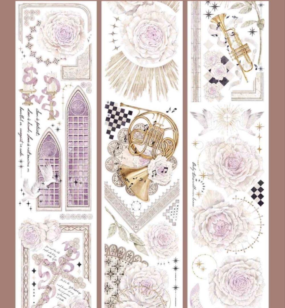 巻売 585★ 海外 マスキングテープ マステ PET 装飾 花 贝壳光