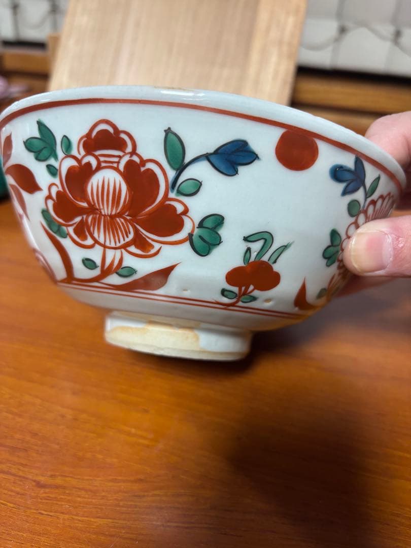 初代川瀬竹春作　赤絵呉須阿蘭陀写花鳥図茶碗