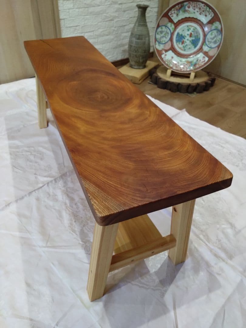 欅一枚板のベンチ75　Haru❕❕長寿のケヤキの杢目が綺麗に出ております。