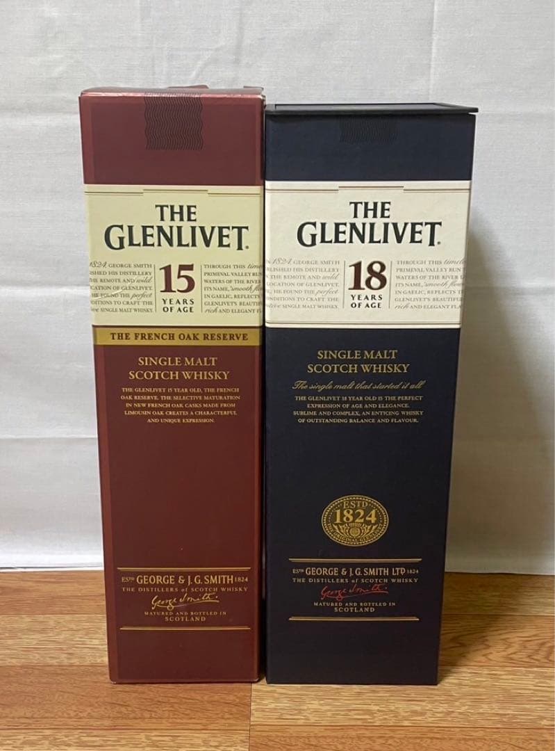旧ボトル グレンリベット15年& グレンリベット18年 専用グラス付き 2本