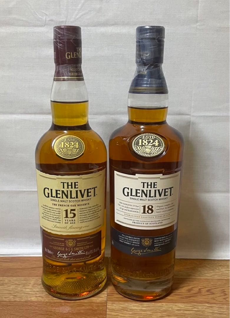 旧ボトル グレンリベット15年& グレンリベット18年 専用グラス付き 2本