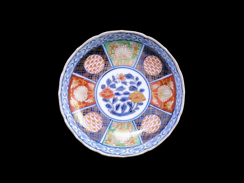 大聖寺伊万里　金襴手　青海波に牡丹の図　４寸皿　５枚　B205AS-CZe