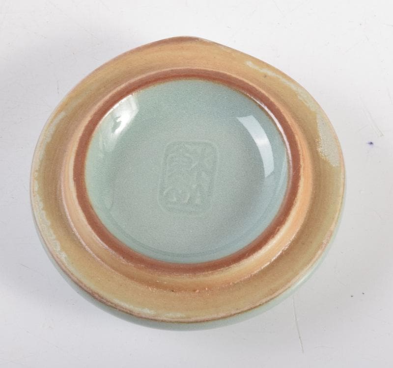 茶道具　三代　諏訪蘇山造　青磁　桃　香合　共箱　V　R4999