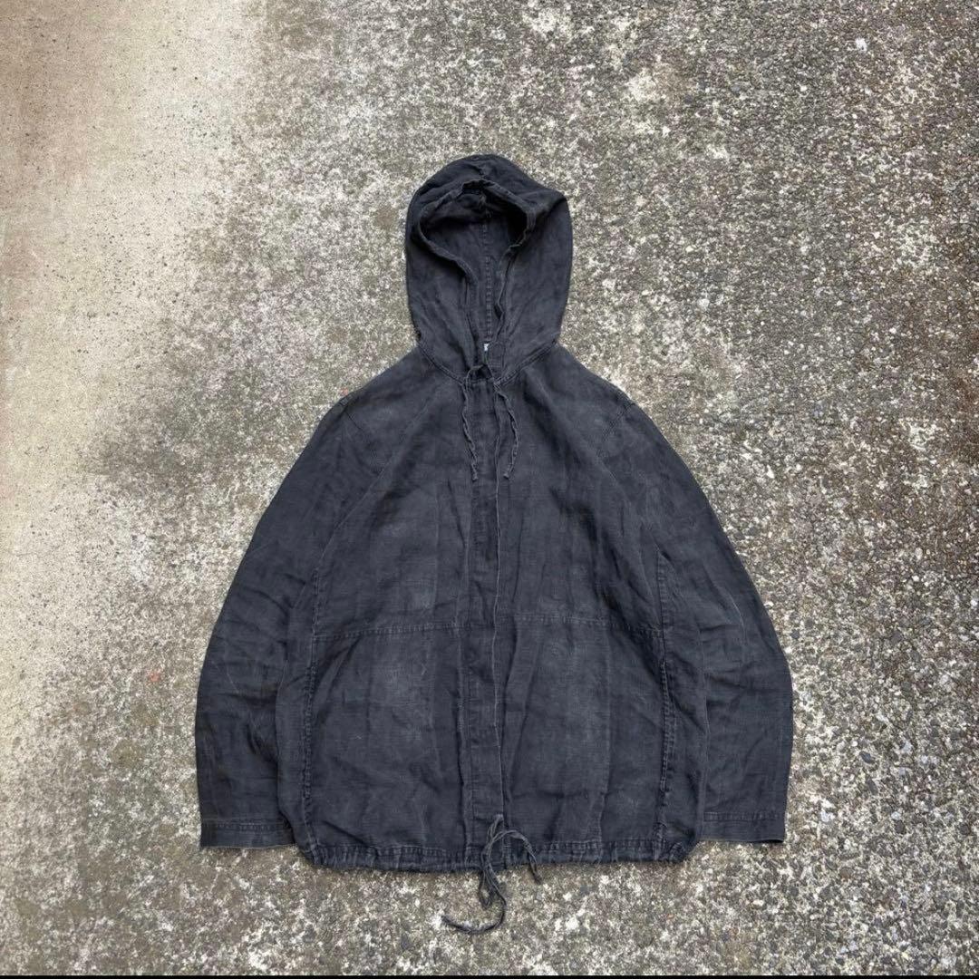 希少 90s LANDS'END シャツパーカー リネンシャツ 麻 ブラック