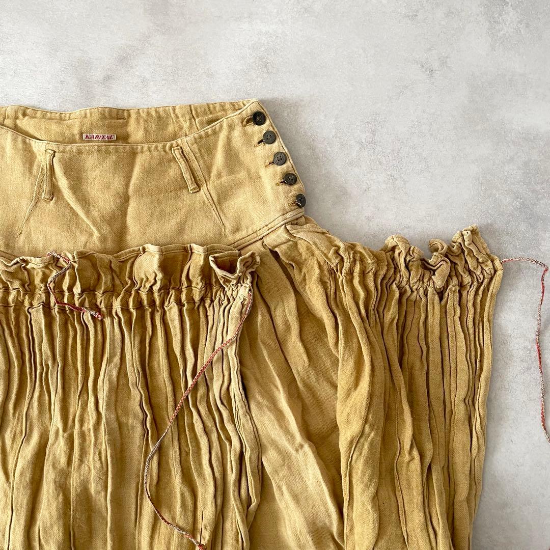 KAPITAL アミッシュパンツ ギャザー 変形 リネン ラップ ガウチョ 1