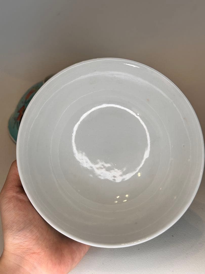 中国 清時代 大清光緒年製款 藍釉 蝶花文 彩絵 碗 一対