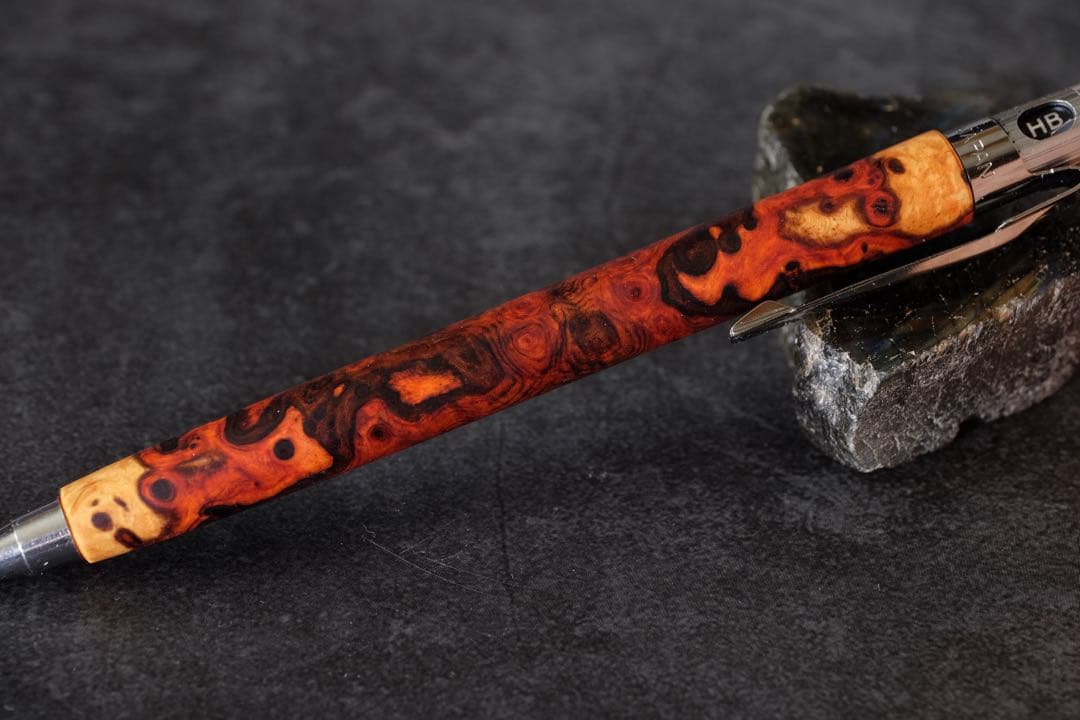 PG5木軸カスタム0214　高村杢工房 製図用シャープペンシル　極上花梨瘤紅白