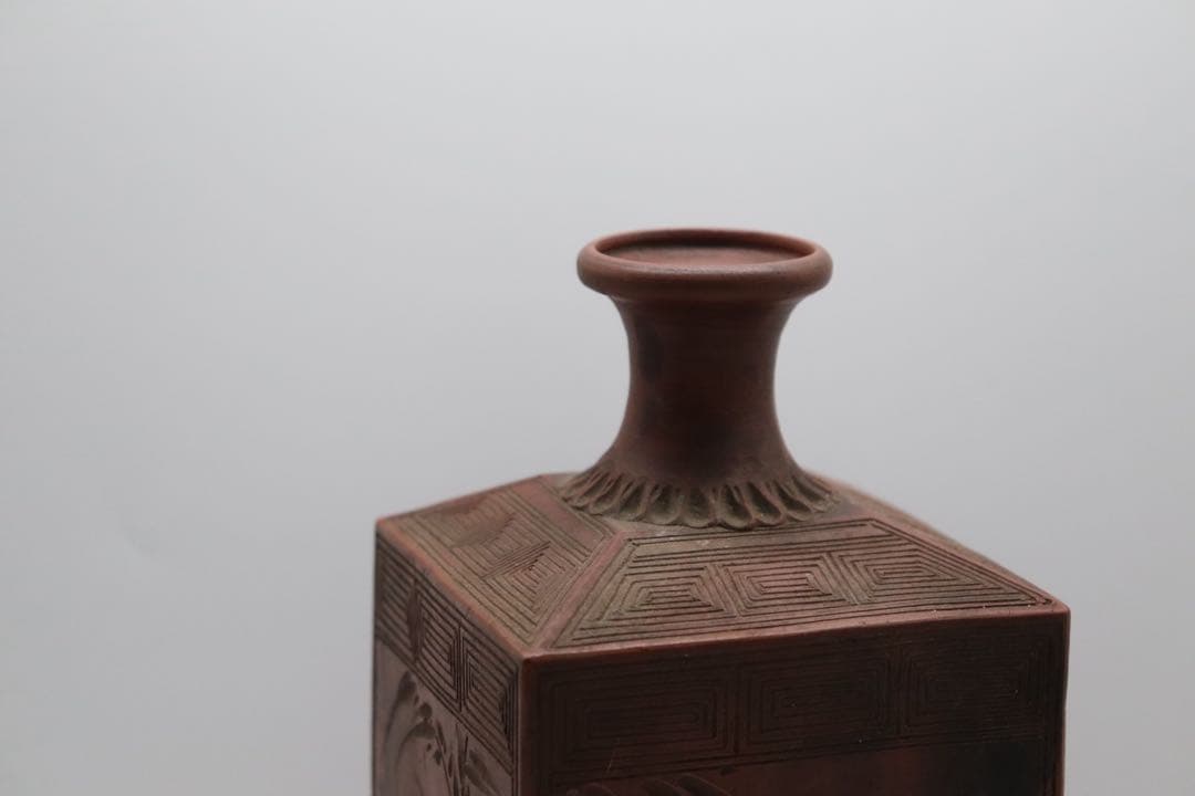 古備前焼　竹紋角瓶　アンティーク　送料込み250825