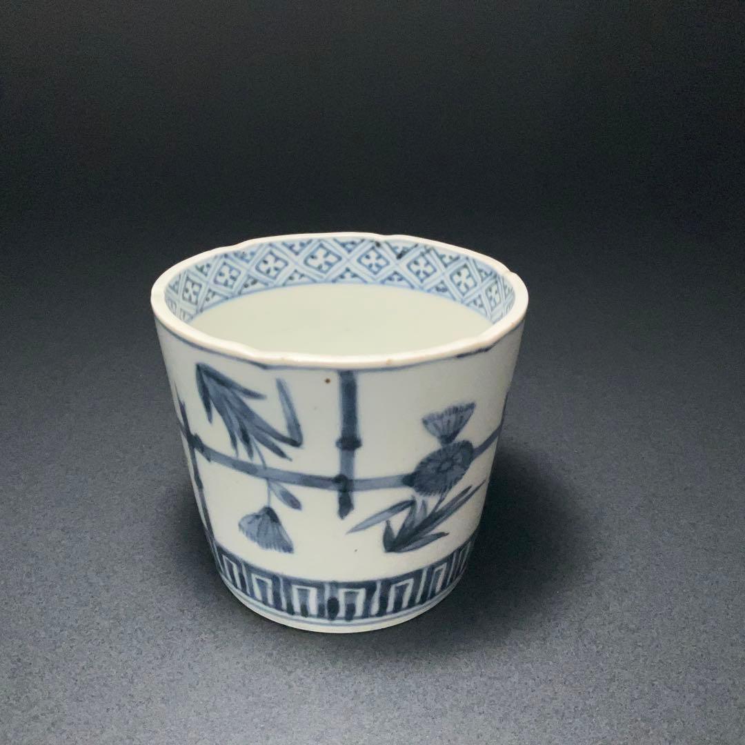 伊万里染付撫子文蕎麦猪口　骨董　古伊万里　6R1240w2ダB