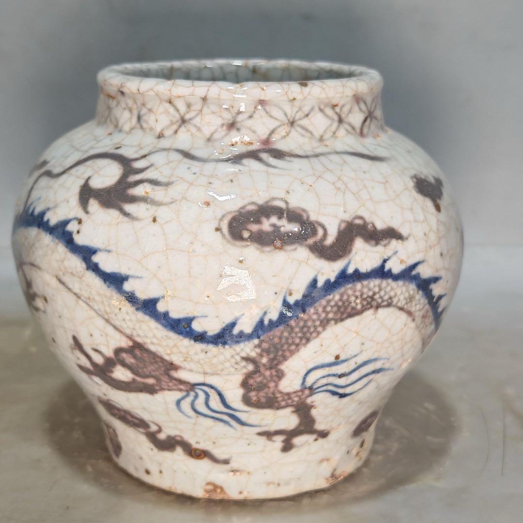 時代物　中国元時代　染付け　青花瓷　龍罐　時代物