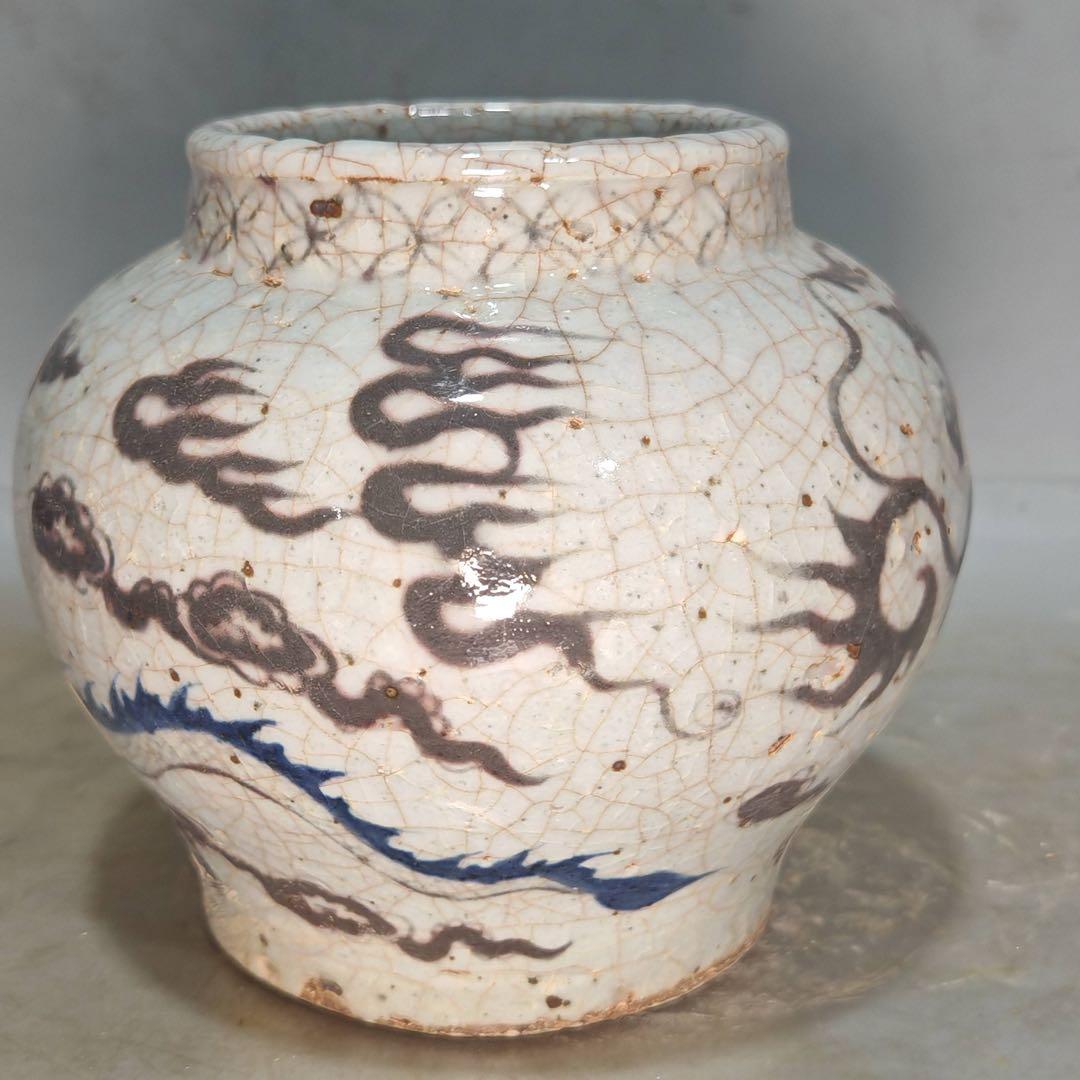 時代物　中国元時代　染付け　青花瓷　龍罐　時代物