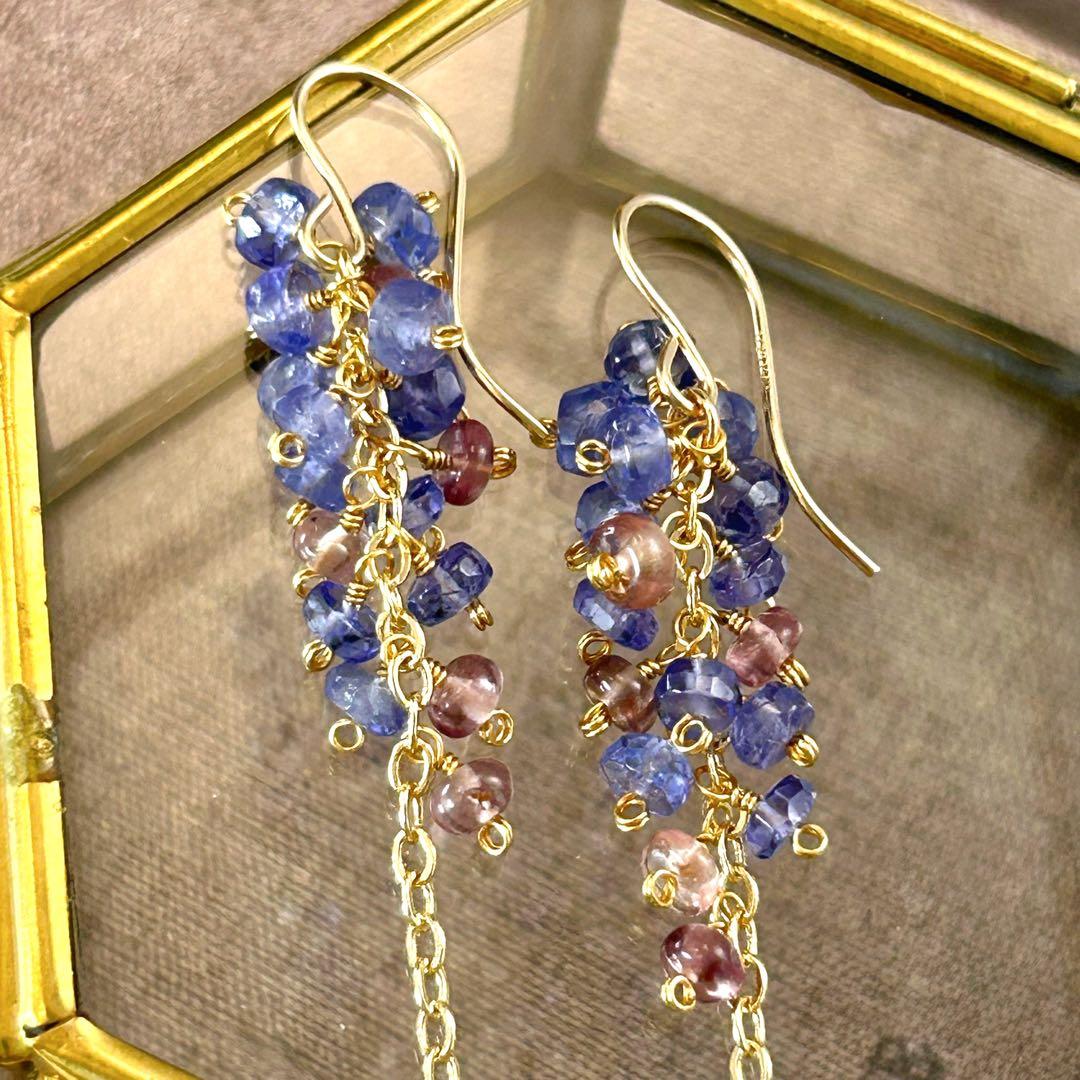 専用✳︎タンザナイトとマラヤガーネット　14kgf　天然石ピアス/イヤリング