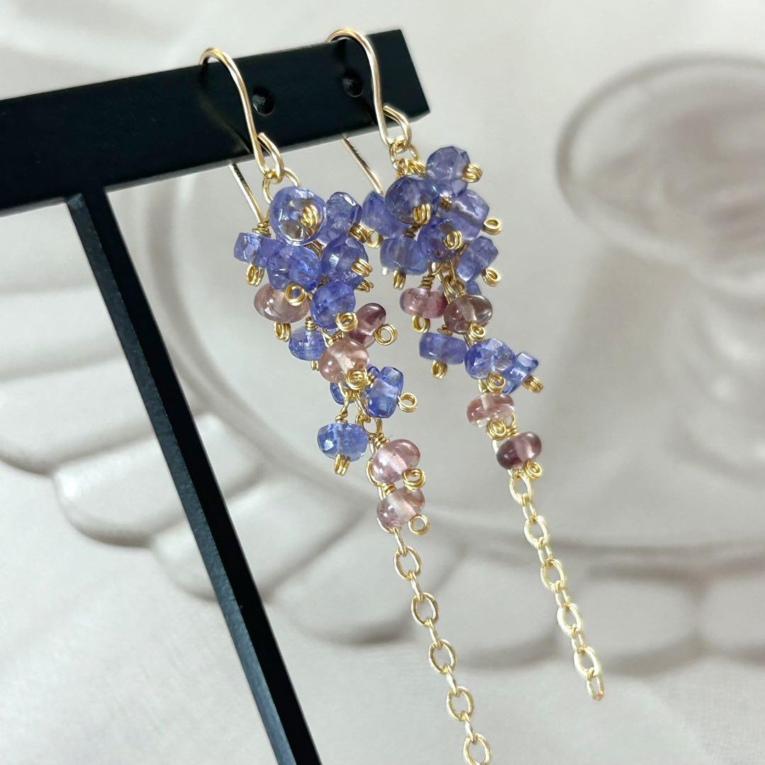 専用✳︎タンザナイトとマラヤガーネット　14kgf　天然石ピアス/イヤリング