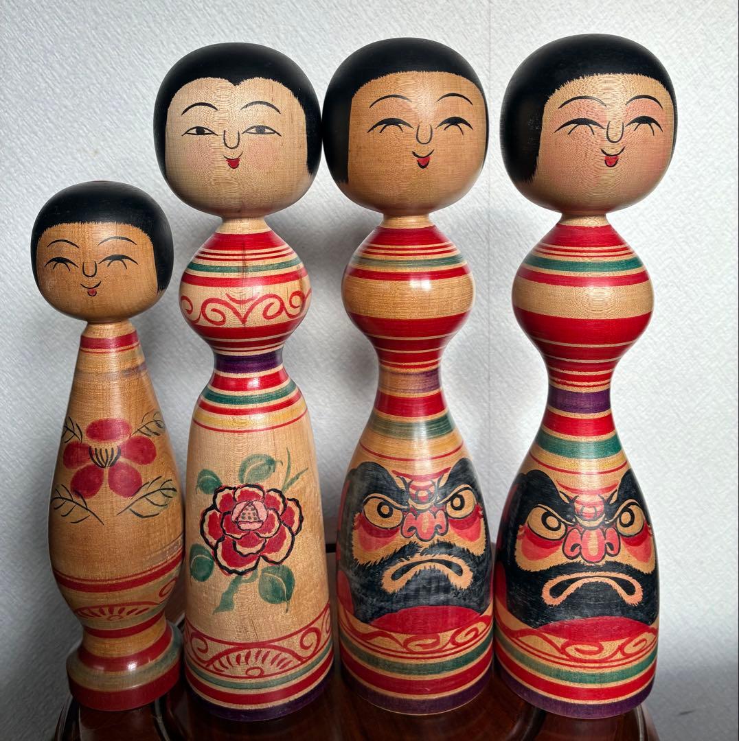 毛利専蔵　伝統こけし4本セット　1980年代前半　津軽系　温湯　昭和レトロ
