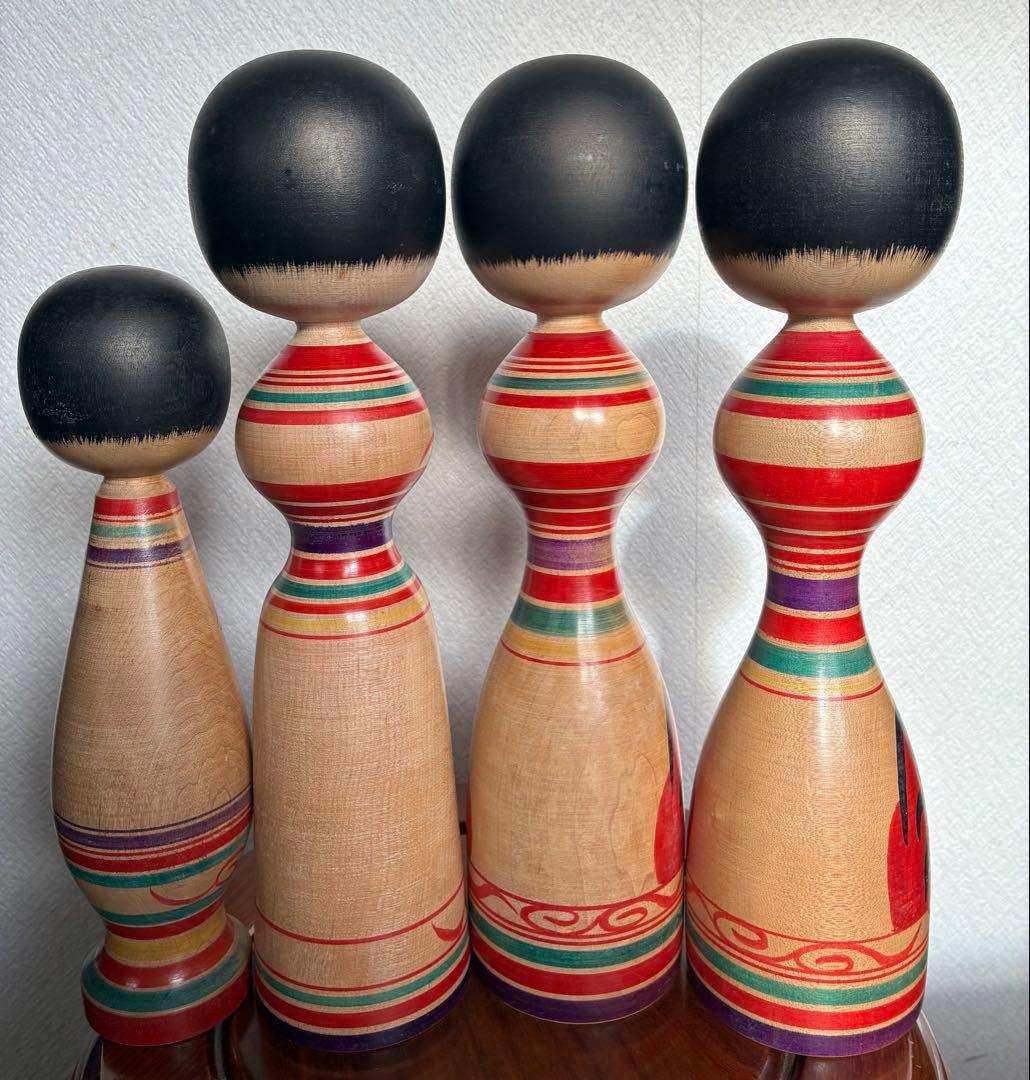 毛利専蔵　伝統こけし4本セット　1980年代前半　津軽系　温湯　昭和レトロ