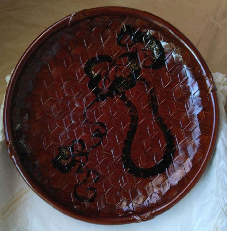 漆器　竹80亀甲鉢　溜春慶　瓢箪